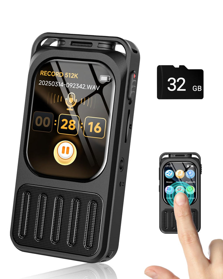 Diktiergerät mit 2 Zoll Touchscreen & Bluetooth, XIXITPY HD 100Std Aufnahmegerät mit DSP-Rauschunter