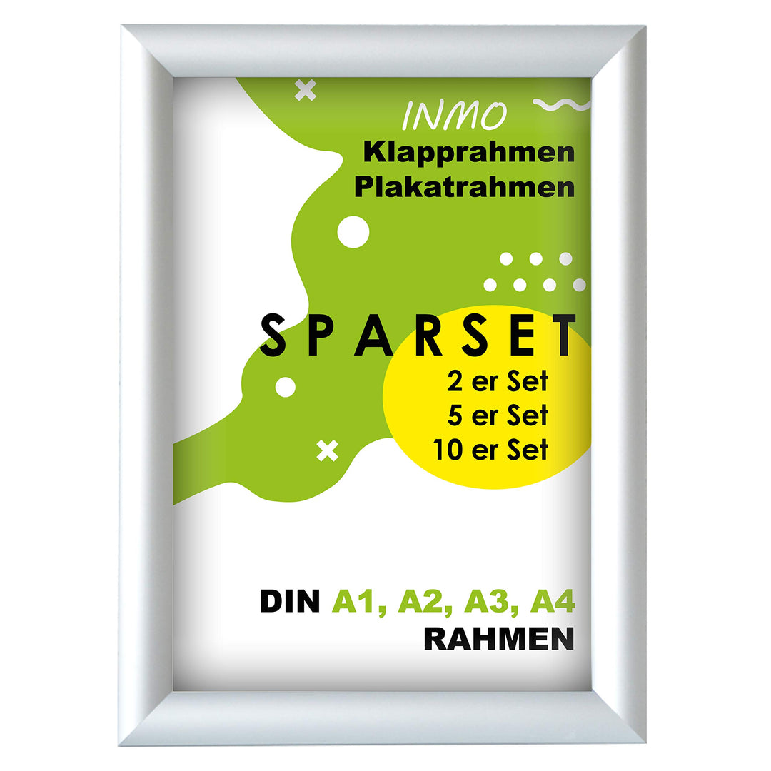 INMO Alu-Klapprahmen DIN A2 mit Aluminium Profil ohne Glas - Klappbarer Bilderrahmen Silber - Fotora