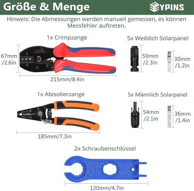 EYPINS Solar Abisolierzange Crimpzange Set, Crimpwerkzeuge + 10 Paar Männlich/Weiblich Solarpanel Ka