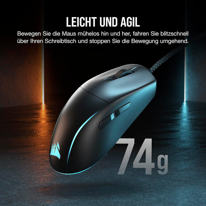 Corsair M75 Wired RGB Leichte FPS Gaming-Maus – 26.000 DPI – Austauschbare Seitentasten – PC – Schwa