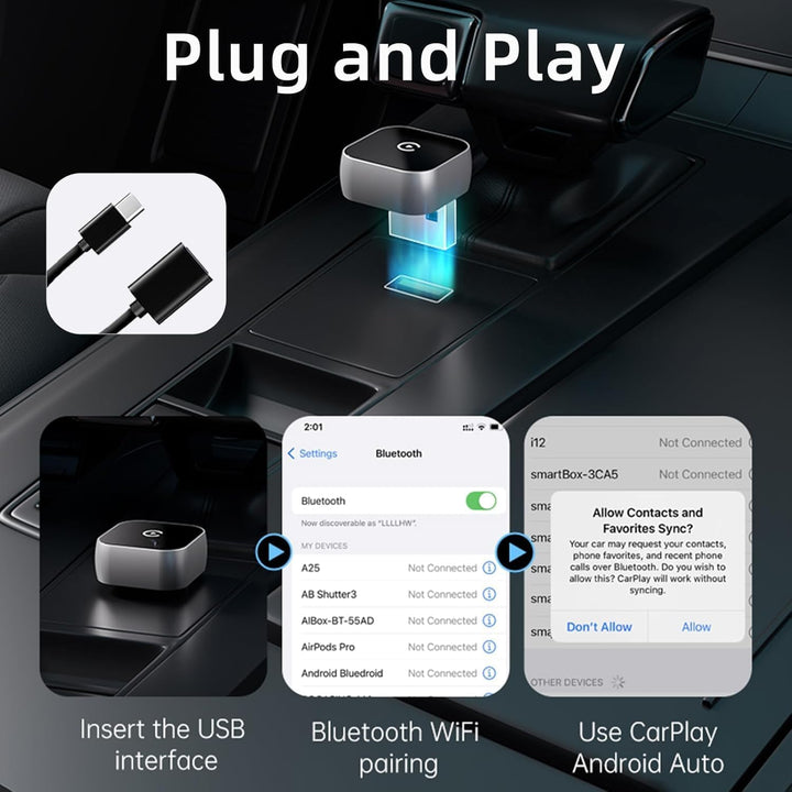 Wireless CarPlay Adapter,2 In 1 Wireless CarPlay für iOS und Android Auto,2025 Verbesserte Konvertit