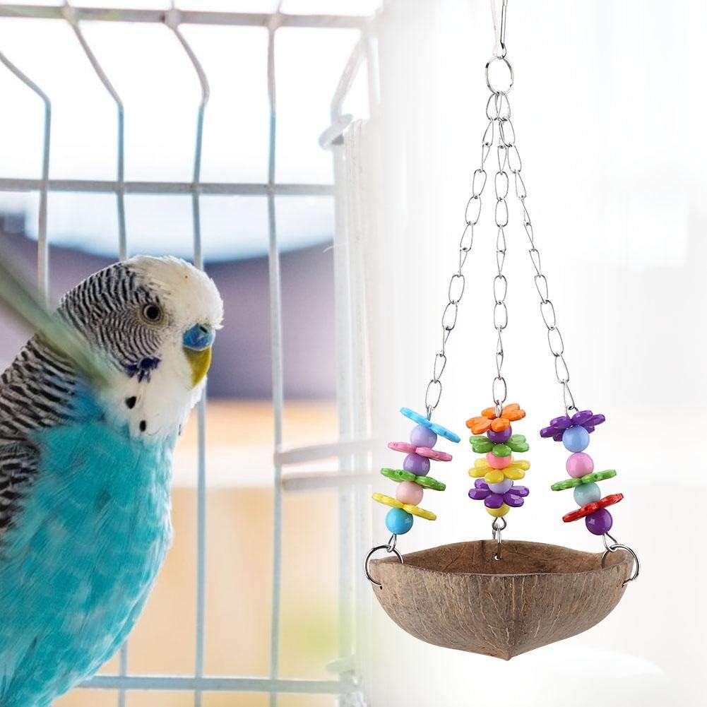 Papagei Nest,Natürlich Kokosnuss schalen Nest Acryl Schaukel Hängematte Spielzeug füttern Anlage für