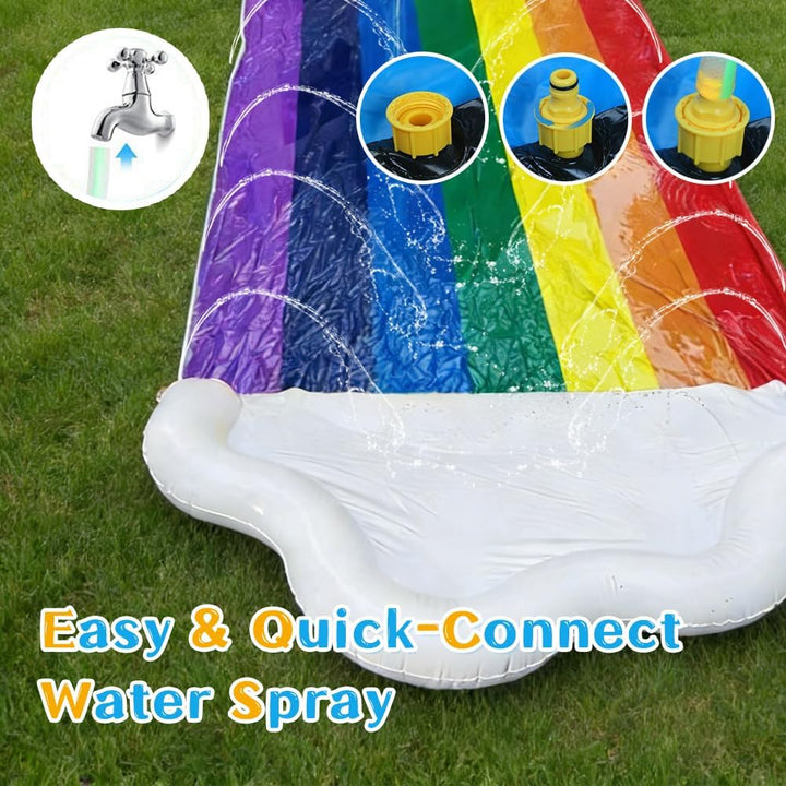 Wasserrutsche Garten für Kinder,480x140CM Regenbogen Doppel Wasserrutschmatte mit 2 Bodyboards 5 Rep