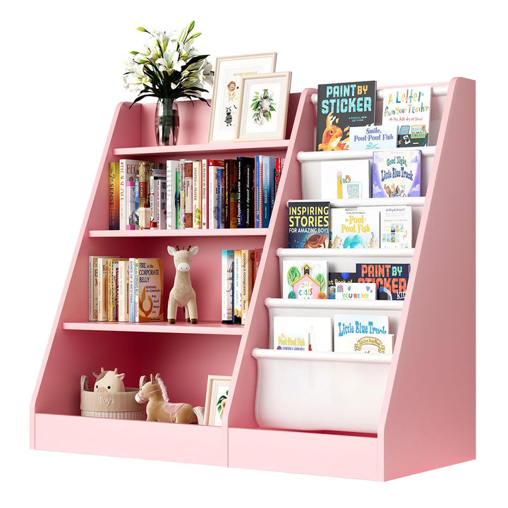 NACHES Kinderregal Bücherregal für Kinder, 90x40x80cm, mit 5 Ablage und 4 offenen Fächern, aus Holz,
