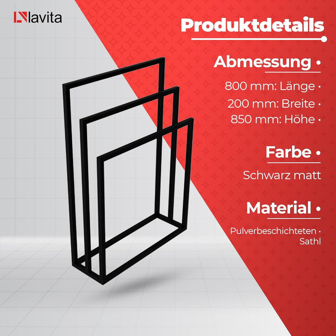 LAVITA HALMAHERA 800 | Handtuchständer Schwarz | Freistehender stehend, Handtuchhalter | Stehend für