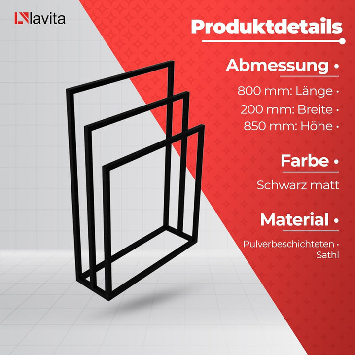 LAVITA HALMAHERA 800 | Handtuchständer Schwarz | Freistehender stehend, Handtuchhalter | Stehend für