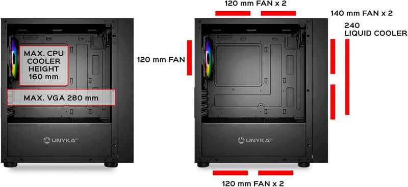 UNYKAch Micro ATX Gaming Mir B200 Gehäuse, gehärtetes Glas, DREI ARGB-Lüfter und DREI USB-Anschlüsse