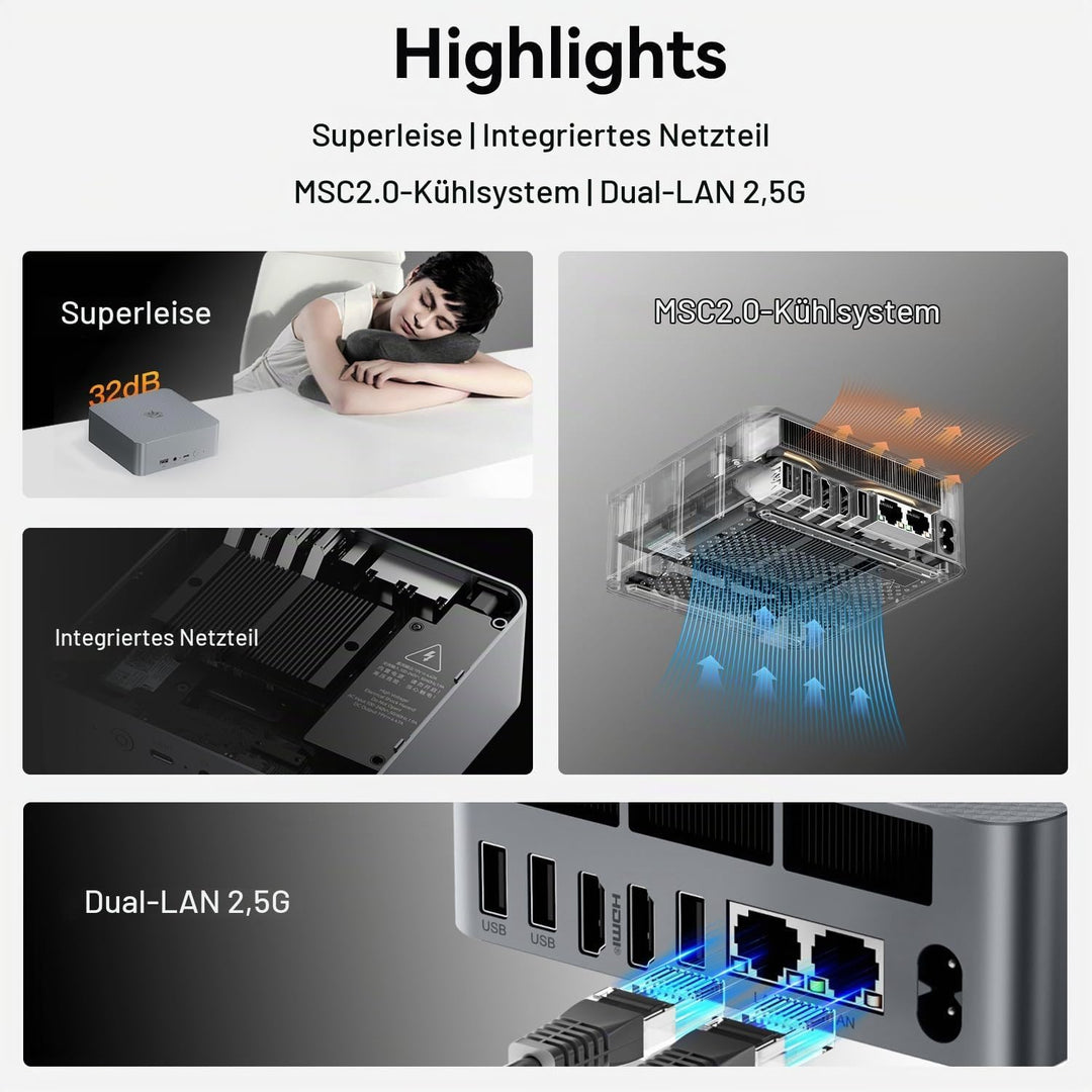 Beelink Mini PC EQR5, AMD Ryzen 7 5825U, 8C/16T, bis zu 4.5Ghz, Mini Computer 16GB DDR4 RAM 500GB PC