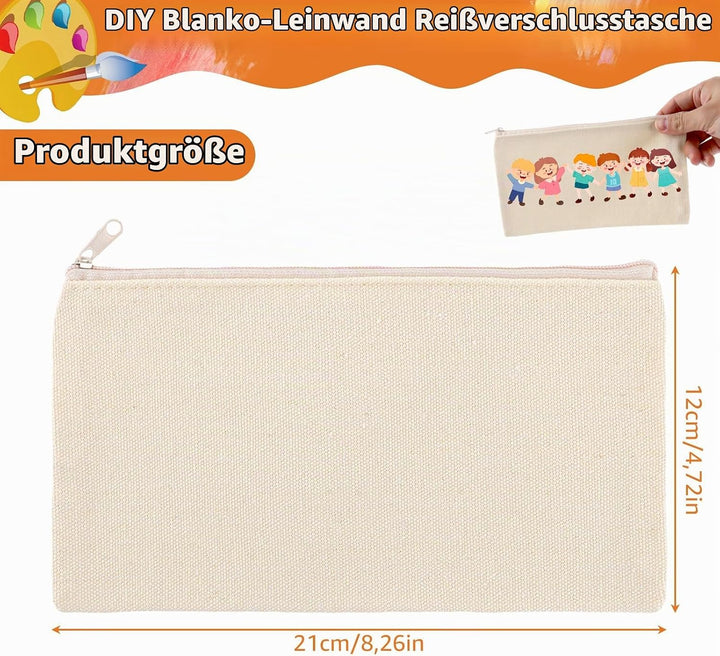 JMIATRY 30 Stück DIY Blanko Stoffbeutel Mit Reissverschluss Beige, 12 x 21cm Klein Stoffbeutel Zum B
