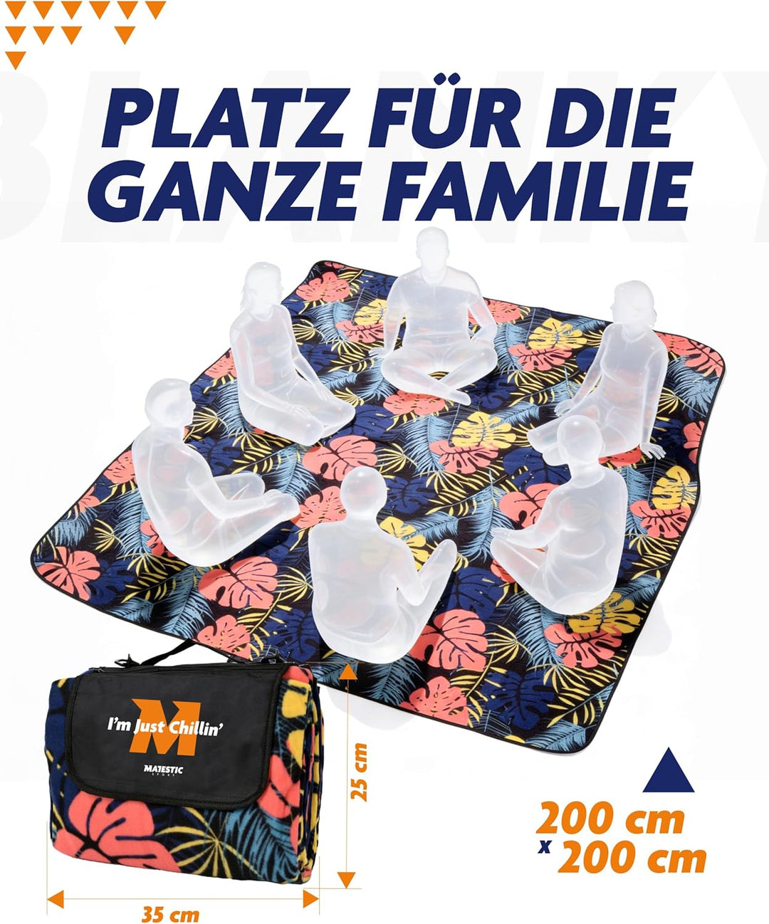 Picknickdecke 200x200 cm Wasserdicht &amp; Sandfrei — Isolierte XXL Stranddecke für 4-6 Personen mit Tra