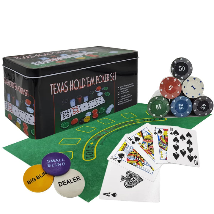 powerking Pokerset für Texas Holdem, Blackjack 200 Chips Pokerset mit Tischdecke Spiel für Familie F