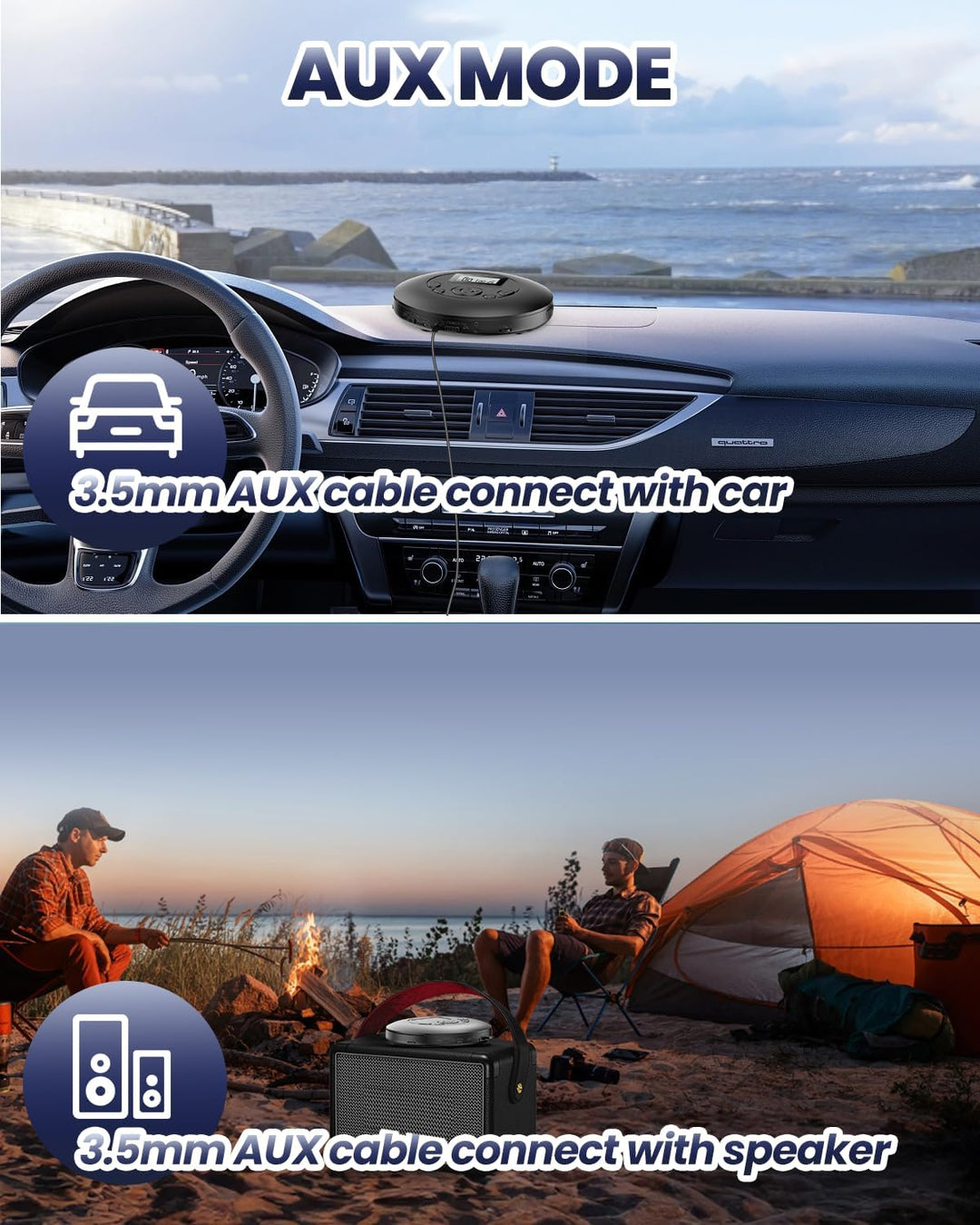 DESOBRY Tragbarer CD-Player, Wiederaufladbarer Discman CD Player mit Kopfhörer, Hold Lock und Anti-S