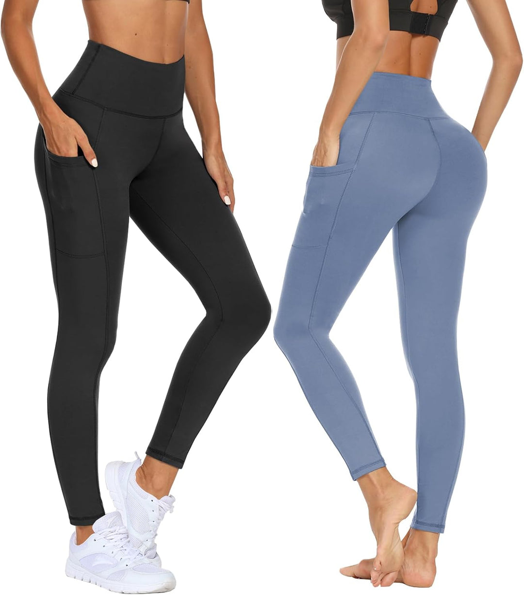 DDOBB 2er Pack Sport Leggings Damen High Waist Sportleggins Damen Lang Mit Taschen Gym Leggings Blic