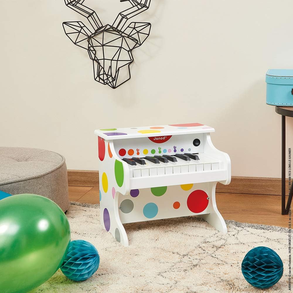 Janod - My First Confetti Elektronisches Holz-Klavier, Kinder-Musikinstrument, Spielzeugnachbildung