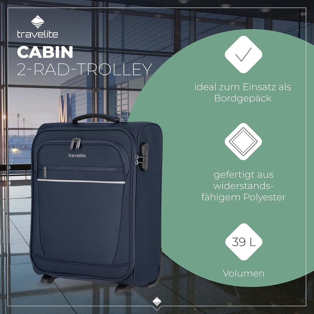travelite 2 Rad Handgepäck Koffer mit Schloss erfüllt IATA Bordgepäck Mass, Gepäck Serie CABIN: Komp