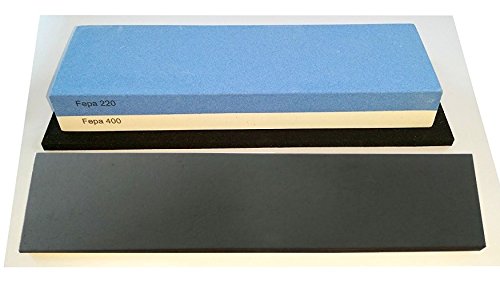 Messer-Schärf-Set, 3-teilig, 6cm breiter!!! Korund FEPA 220/400/3L mit behandeltem Abziehleder