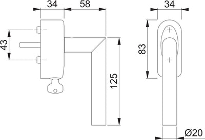 HOPPE 11511199 Amsterdam, Vierkant 7 x 37 mm mit Sperrzylinder RC 2 | Edelstahl | Fenstergriffe absc