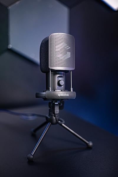 Speedlink AUDIS PRO Desktop Streaming Microphone – Stream Mikrofon mit Ständer und Shock-Mount – Plu