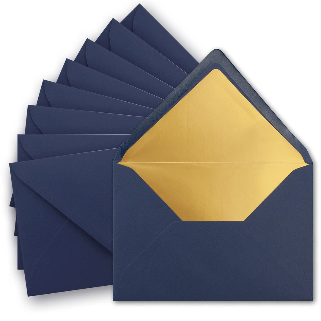 50x metallic Gold-gefütterte Brief-Umschläge DIN C5, dunkel-blau - 156 x 220 mm - Nassklebung mit sp