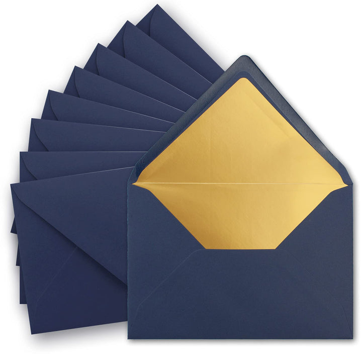 100x metallic Gold-gefütterte Brief-Umschläge DIN C5, dunkel-blau - 156 x 220 mm - Nassklebung mit s