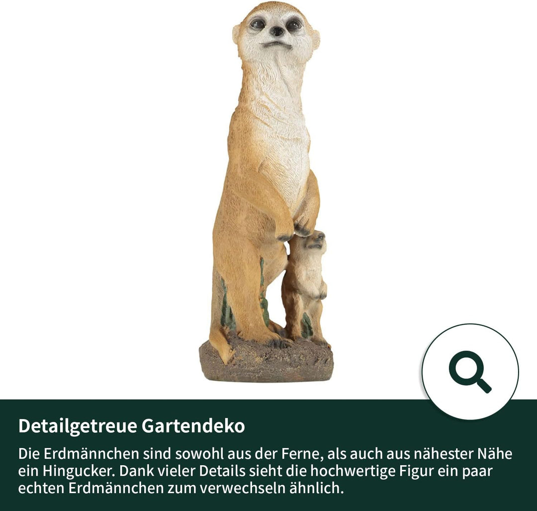 VERDOBA - Erdmännchen Gartenfigur Mutter mit Baby aus Kunstharz - Wetterfeste Gartenfiguren für drau