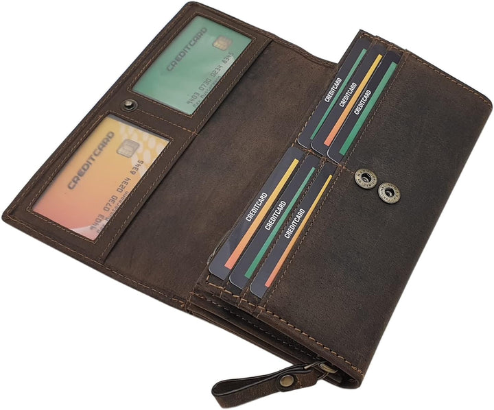 myledershop Grosse Büffel-Vollleder Damen Geldbörse/Geldbeutel/Portemonnaie/Geldtasche mit Colibri-M