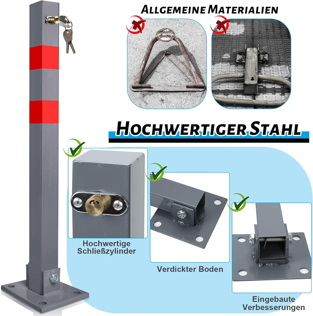 Yakimz Parkpfosten Parkplatzsperre 3 Schlüssel Sperrpfosten klappbar Stahl Robust Standfuss Stabil P