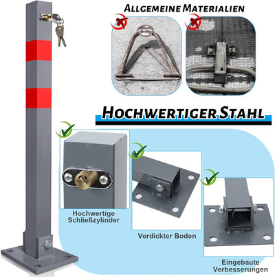Joparri Parkpfosten Klappbar, Parkplatzsperre Absperrpfosten Parkwacht Pfeiler Poller Signalfarbe 3