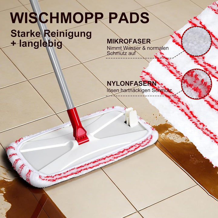 Grosser Mikrofasermopp 41*22cm, Flacher Wischmopp 5 Pads für Boden | 360° drehbarer Bodenwischer Set