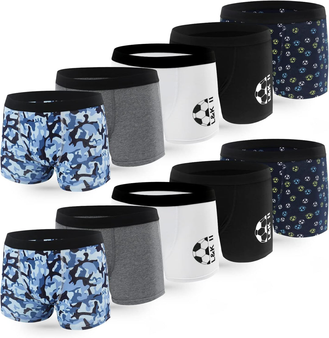 L&K-II Boxershorts Jungen Baumwolle Kinder Unterhosen 10er Pack 1604 146-152 Mehrfarbig 2, 146-152 M