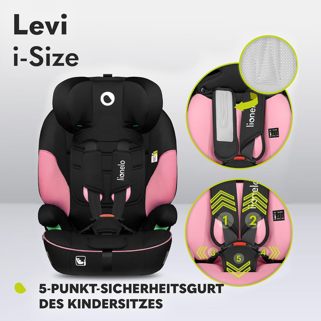 LIONELO LEVI I-SIZE 76-150 cm Kinderautositz, Gruppe 1 2 3, Seitenschutz, 10 Grad Kopfstützenverstel