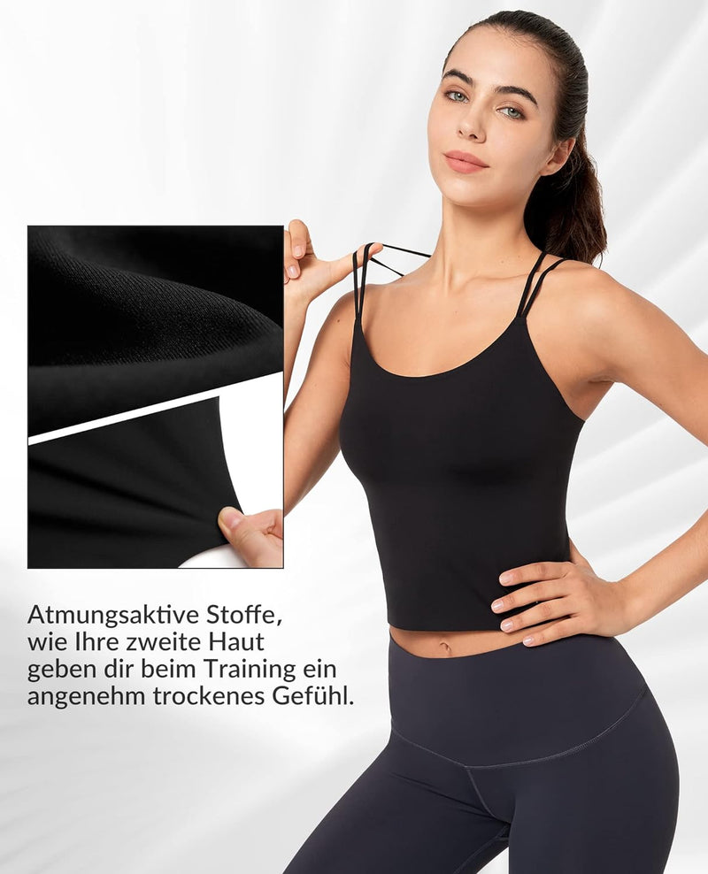 Yvette Sport BH Damen Yoga BH Leichter Halt Nahtlos ohne Bügel Soft bequem Pilates Bra L Schwarz, L