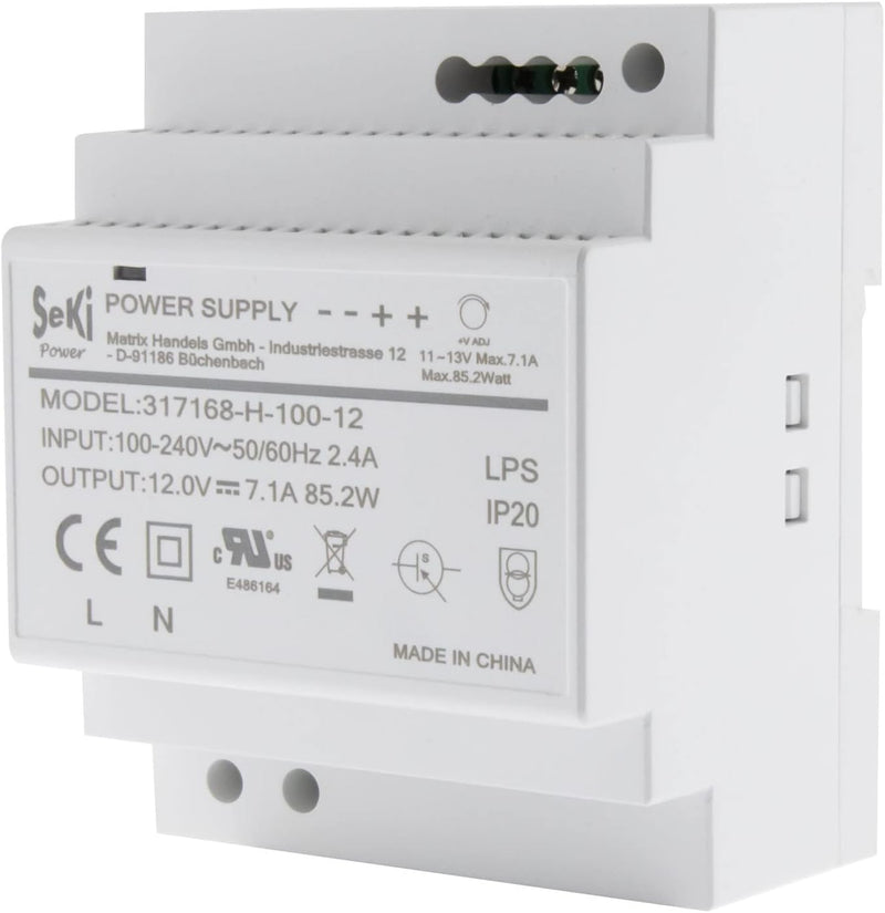 SeKi Hutschienen-Netzteil H-100-12 - 12V - 7,1A - 85W DIN Rail - DIN Schienen Netzteil, 85 Watt (7,1