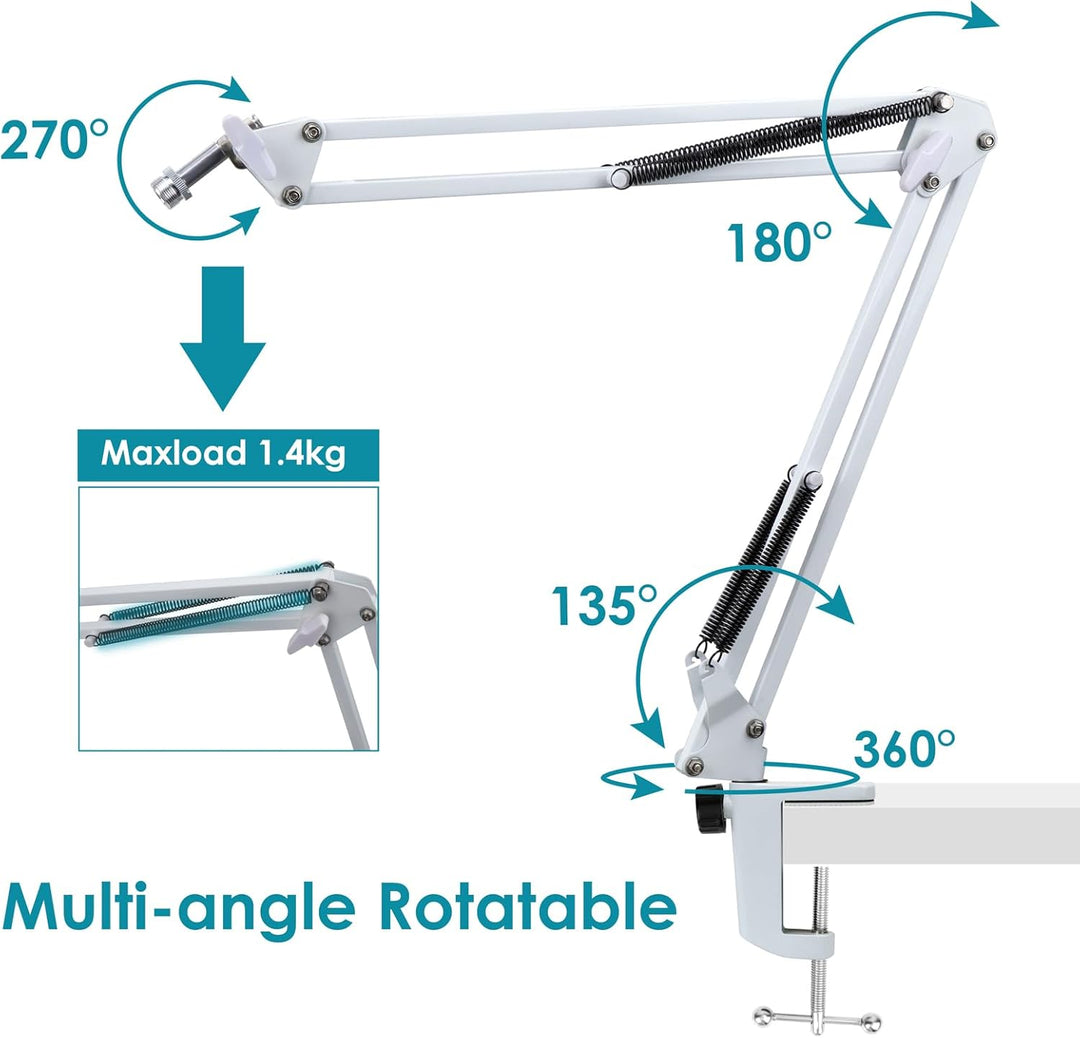 FIFINE K688 Mikrofonarm Weiss - Boom Arm Mikrofon Schwenkarmständer kompatibel mit FIFINE Recording