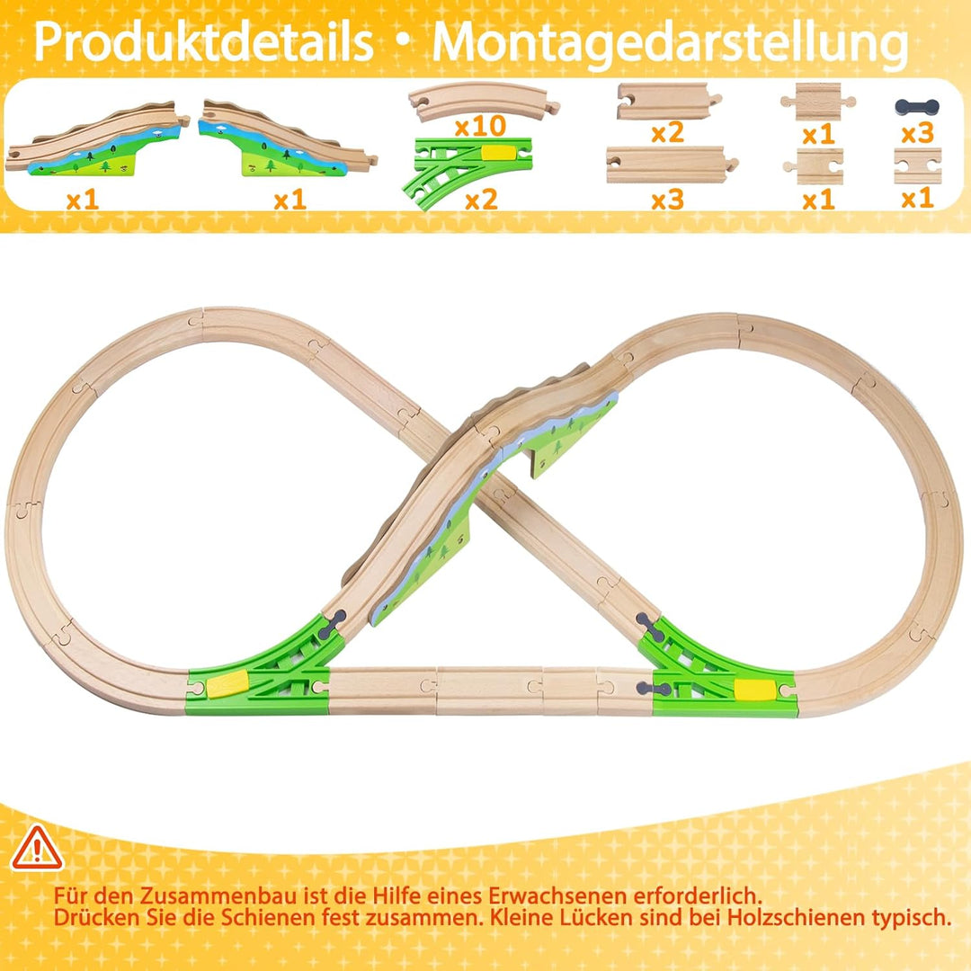 Holzeisenbahn Schienenset, Kompatibilität mit Allen Holzeisenbahn Zubehör und Holzschienen, robust l