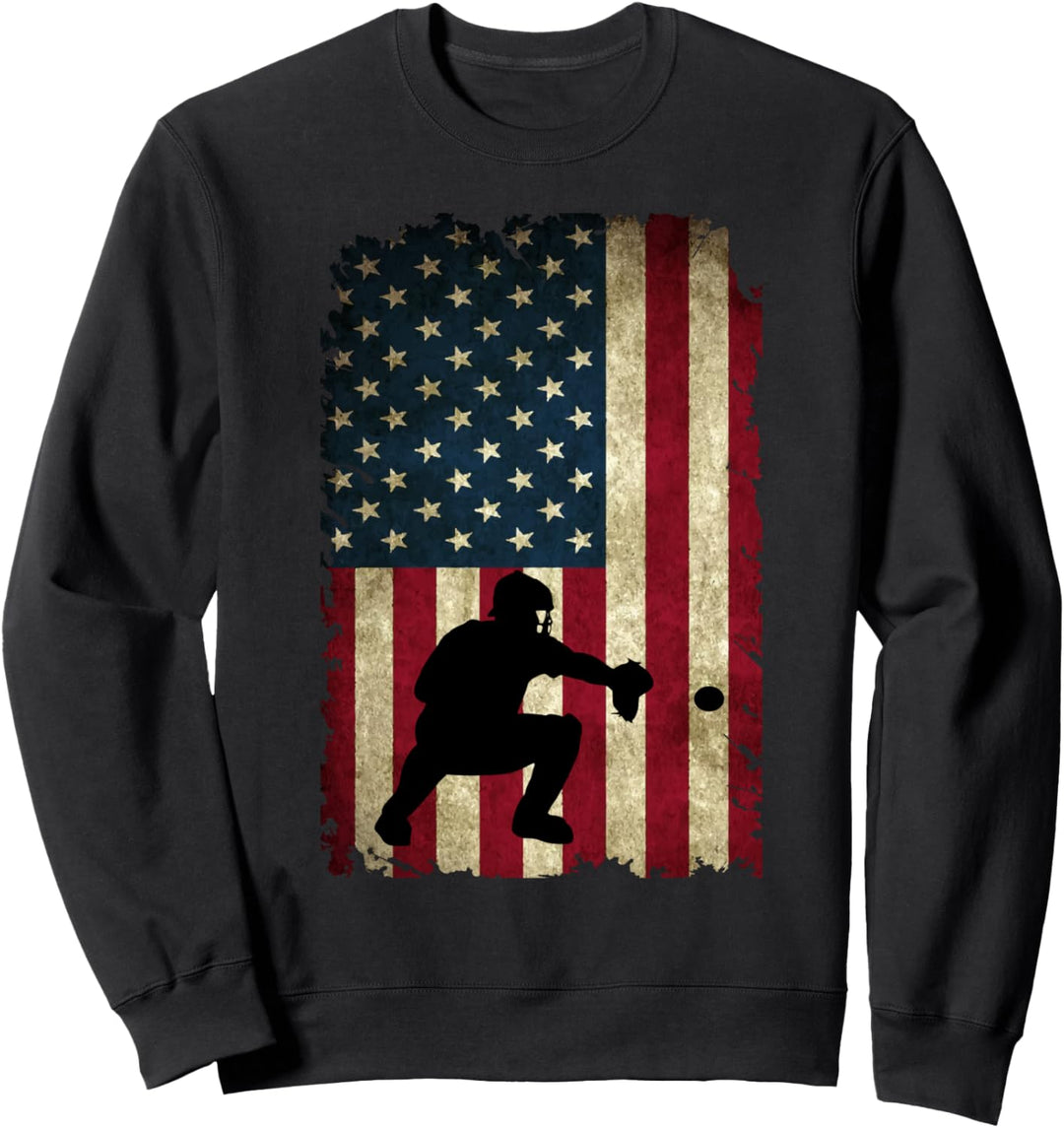 Baseball Catchers Gear Sport Amerikanische Flagge Motto Sweatshirt