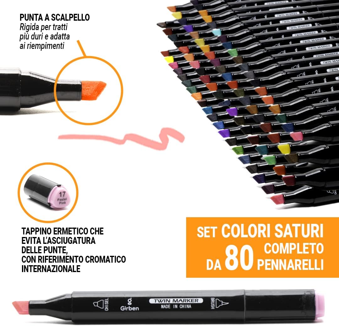 Girben Brush Pen Lettering und Blender - 80 professionelle Marker zum schnellen Zeichnen