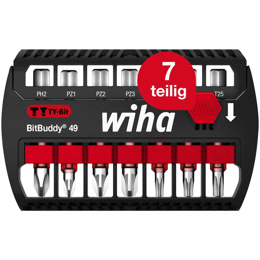 Wiha Bit Set BitBuddy 7-tlg. I TY-Bit 49 mm I PH, PZ, TORX 1/4" E6,3 I Zubehör für Schraubanwendunge