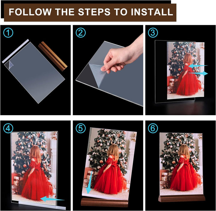 Srvnpioy 8 Stück A4 Aufsteller Holz, Tischaufsteller A4 Ständer aus Acryl und Holz, Plexiglas Werbea