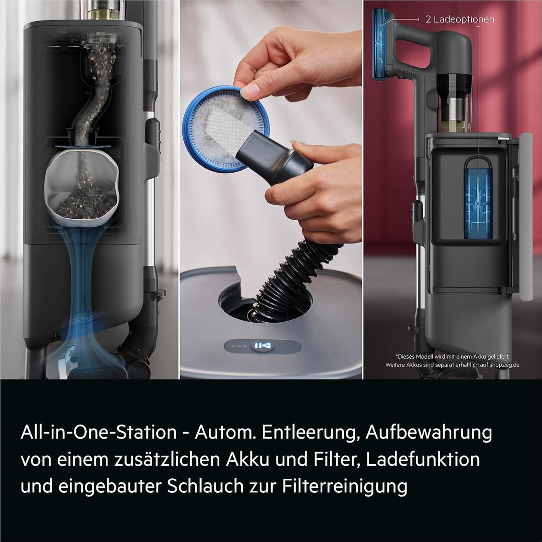 AEG ULTIMATE 7000 GEN2 Akku‑Staubsauger, Leicht, Leistungsstark, All‑in‑One Station f. Hygienische S