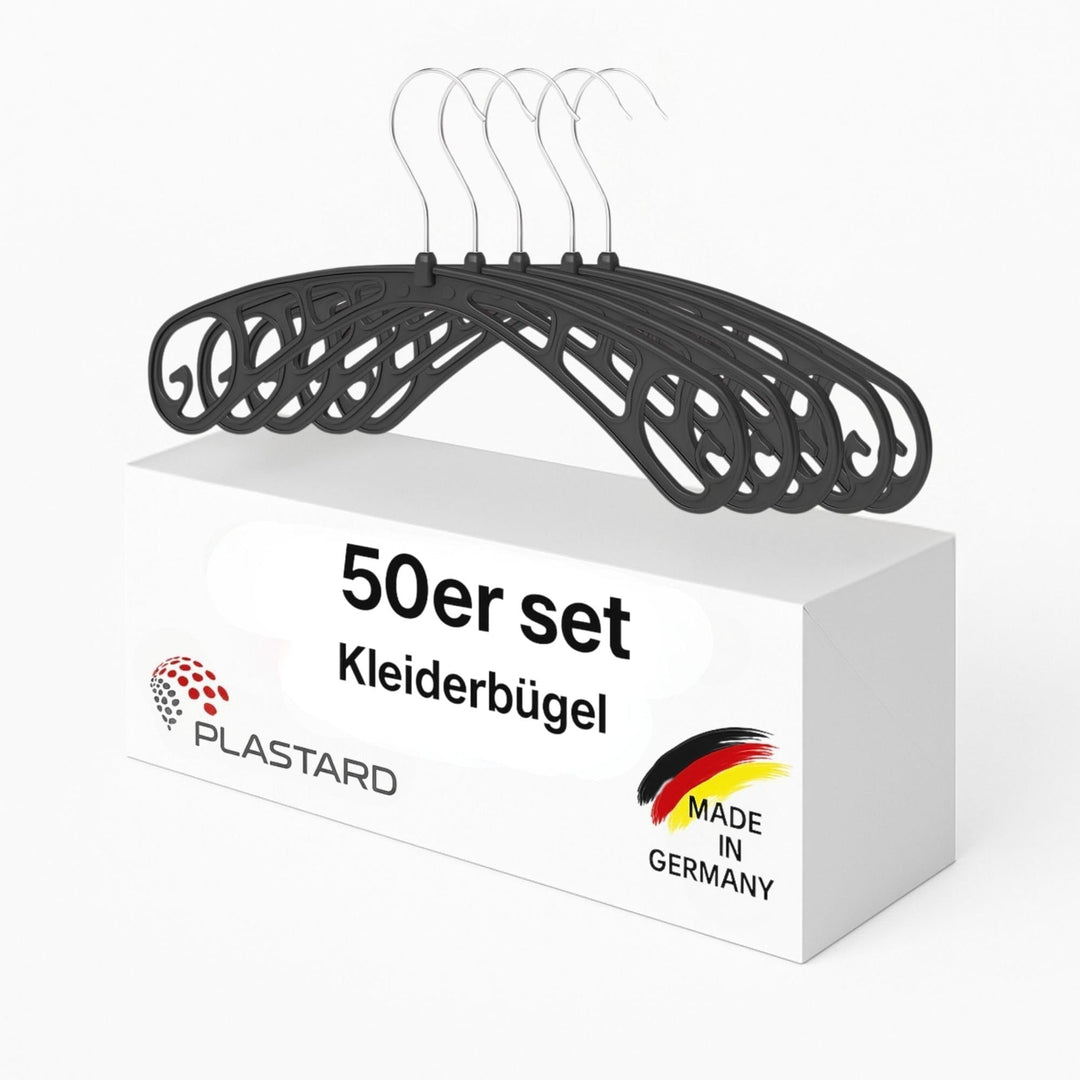 Plastard Kleiderbügel S38 aus Kunststoff 50 Stück, 38cm lang, 360° drehbarer Metallhaken. schmale 0,
