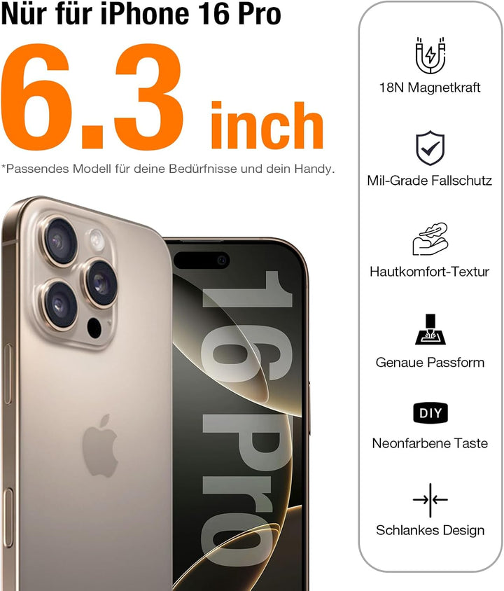 TORRAS Guardian-Mag für iPhone 16 Pro Hülle für MagSafe Zertifizierte Militärschutz und Magnetkraft