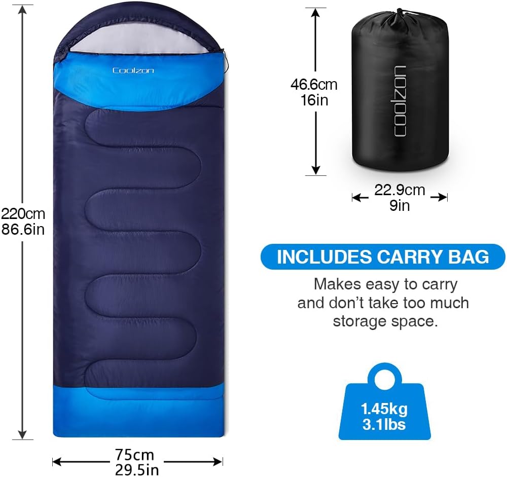 Coolzon Schlafsack Outdoor für Camping 3-4 Jahreszeiten, Erwachsene Deckenschlafsack Kleines Marine,