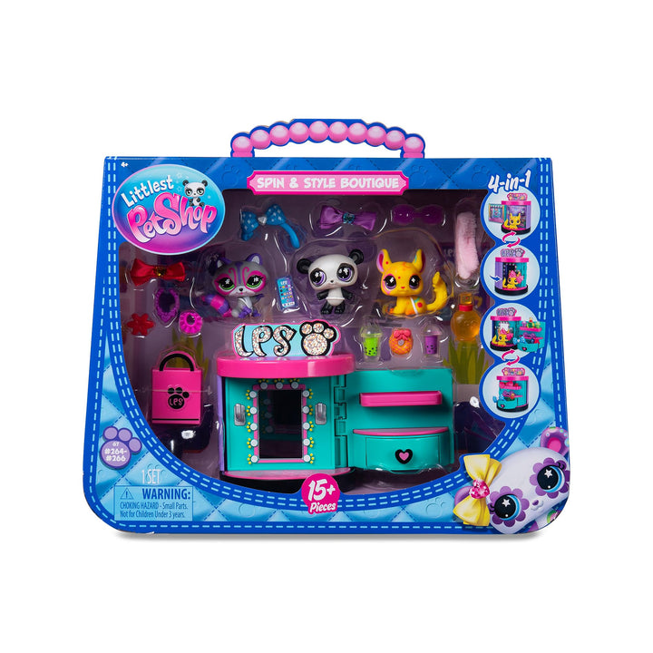 Littlest Pet Shop - Sweet and Style Set - 4-in-1 Boutique - Pack mit 3 Tieren, 15 Zubehörteilen, 1 K