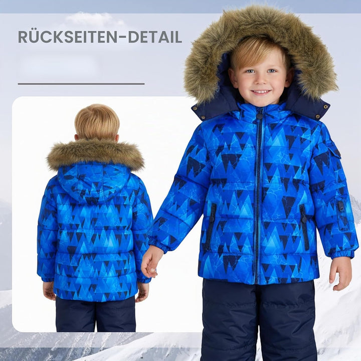 JiAmy Kinder Schneeanzug Daunenjacke mit Kaputze + Schneelatzhose, Winter Bekleidungsset Mädchen Win