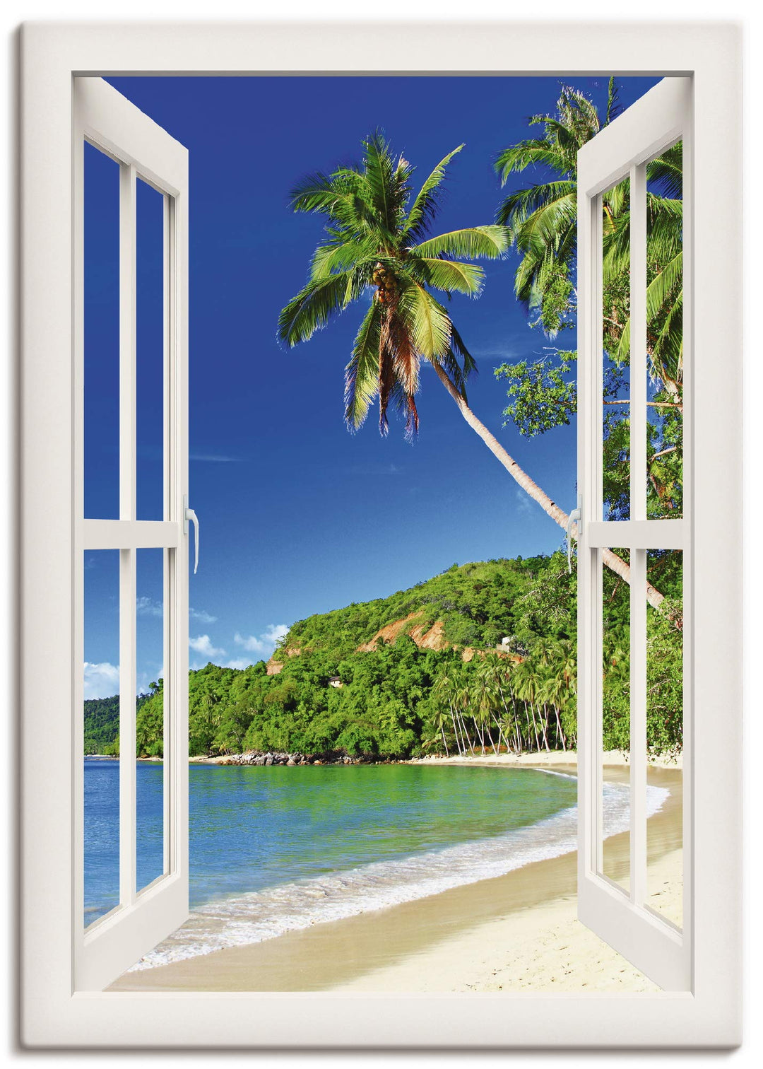 ARTland Leinwandbilder Wandbild Bild Leinwand 70x100 cm Fensterblick Karibik Südsee Strand Meer Inse