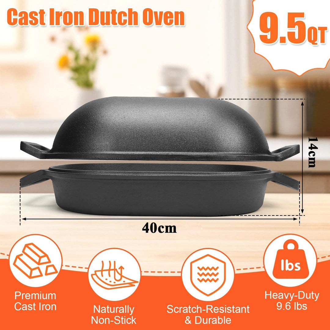 GFTIME Gusseisen Topf 40cm Brot Backen, Brotbackform mit Deckel - Robuste Brotbackform mit Deckel -