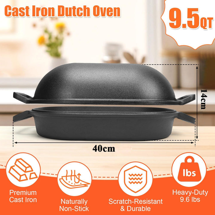 GFTIME Gusseisen Topf 40cm Brot Backen, Brotbackform mit Deckel - Robuste Brotbackform mit Deckel -