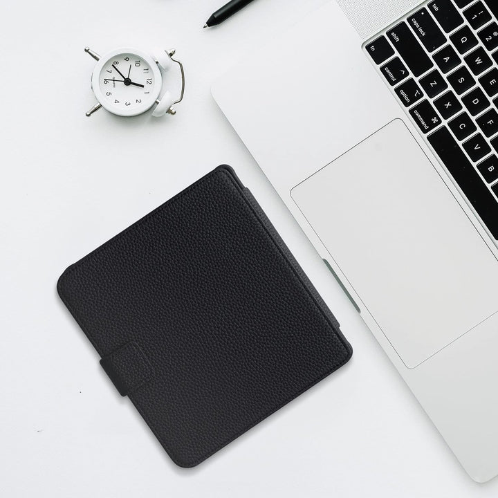 kalibri Klapphülle kompatibel mit Kobo Libra 2 - Leder Hülle eReader mit Litchi-Struktur - Schwarz,