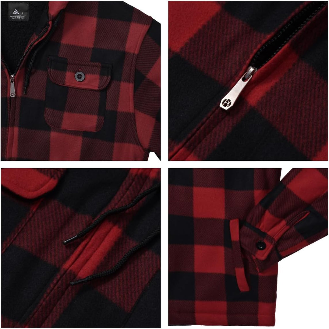 SwissWell Herren Hemdjacke Verdicken Kariertes mit Zipper Flanelljacke Plüschfutter Freizeit Gefütte